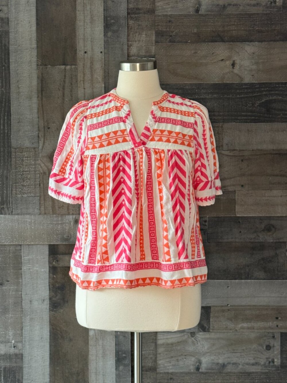Pink orange embroidered peasant top large tropical beach feminine barbiecore - Picture 10 of 10